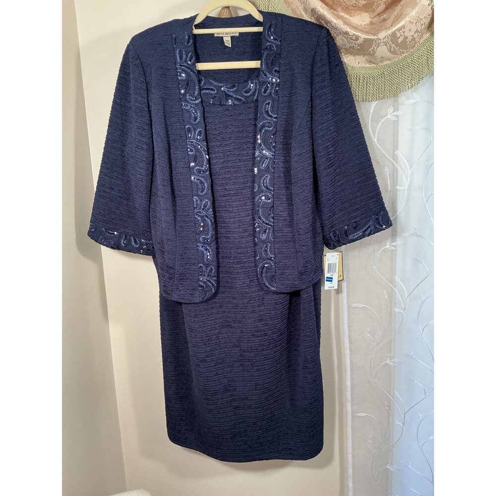 NWT Maya Brooke navy evening dress with jacket sequined decor Plus size 14W